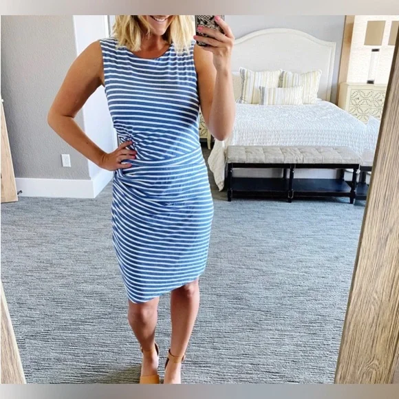 NWT Gibson Look Side Pleated Tank Dress Blue and White 3X - Picture 2 of 8